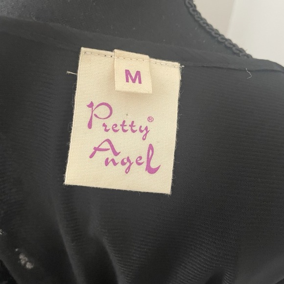 VTG PRETTY ANGEL Sz M Black Lace Trim Side Slits Tunic Top Whimsigoth Patchwork - Picture 11 of 12